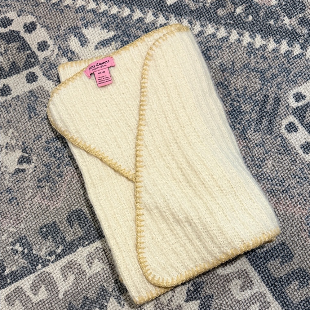 Juicy Couture Cream Knit Scarf with Gold Edge